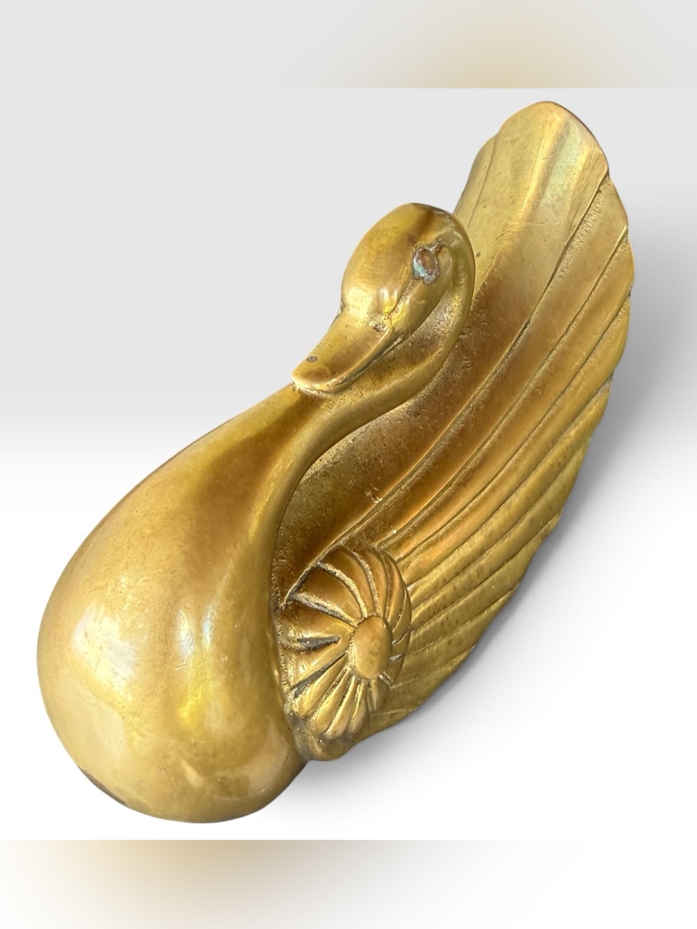 Vintage Art Deco Solid Brass Swan Wall Pocket Planter Sconce MCM